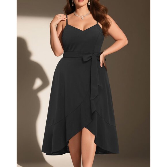 Plus Size Cocktail Dress Women V-Neck High Low Formal Elegant 16 Plus - Picture 3 of 6
